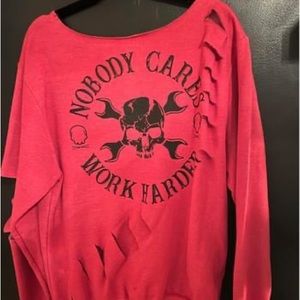 Distressed Brand New Sweatshirt off the shoulder